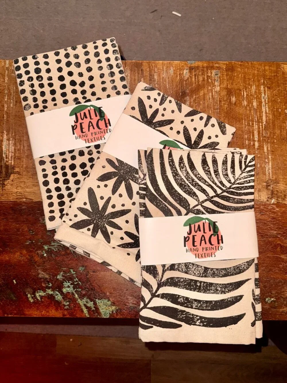 JULIE PEACH Blockprint Napkins Black and White (3 Pairs)